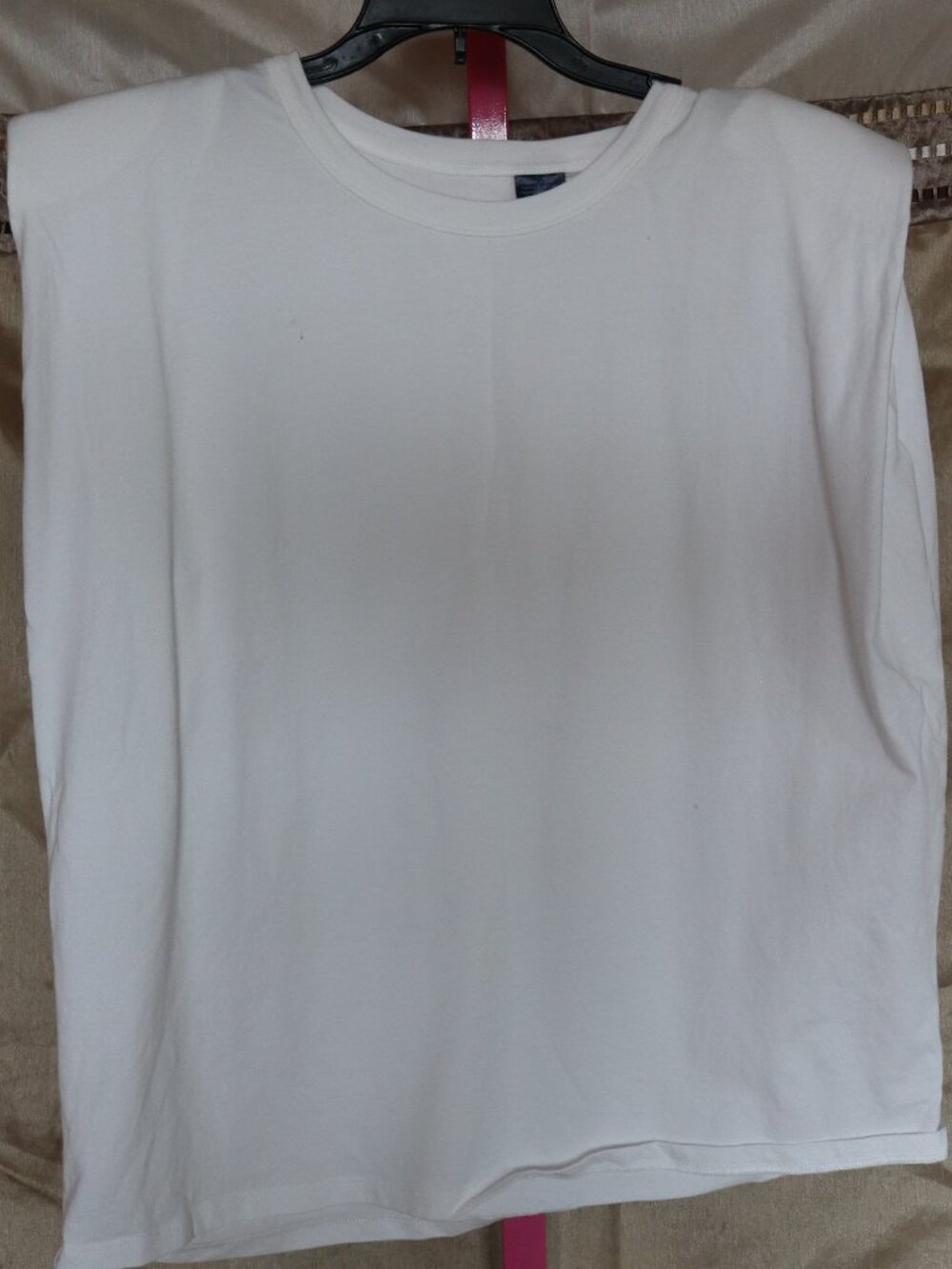 French Connections, Boxy white sleeveless t-shirt, w/ shoulder pads - Medium